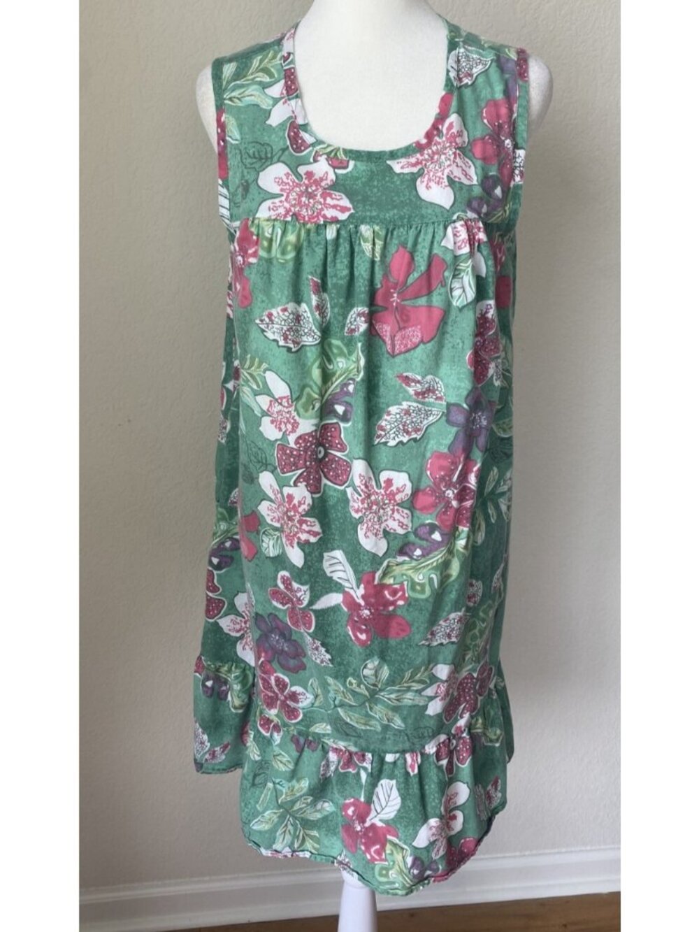 Anthony Richards Nightgown Women's Small Teal Pink Floral Sleeveless Short